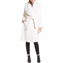 Women's Rachel Parcell Faux Fur Collar Wool Blend Coat, Size Medium - Ivory (Nordstrom Exclusive)