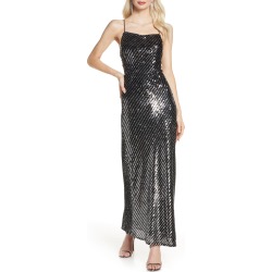 Women's Bardot Sequin Stripe Gown, Size Large - Metallic
