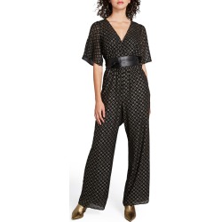 Women's Modcloth Polka Dot Wide Leg Jumpsuit, Size Small - Black