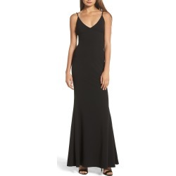 Women's Lulus V-Neck Trumpet Gown, Size Large - Black
