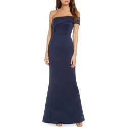 Women's Black Halo Off The Shoulder Trumpet Gown, Size 0 - Blue