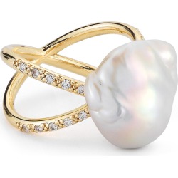 Women's Mizuki Pearl & Diamond Crossover Ring