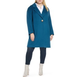 Plus Size Women's Fleurette One-Button Wool Coat, Size 18W - Blue