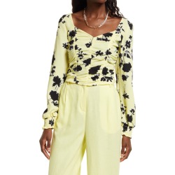 Open Edit Ruched Crop Top, Size Large in Yellow Elfin Wind Floral at Nordstrom found on Bargain Bro from Nordstrom Canada for USD $17.31
