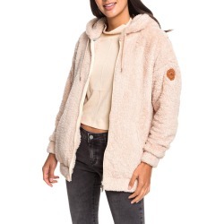 Women's Roxy Head On Down Fleece Zip Hoodie, Size Medium - Beige