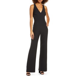 Women's Charles Henry Cross Strap Sleeveless Jumpsuit, Size Small - Black