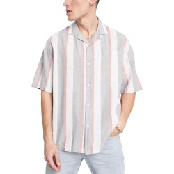 Topman Oversize Stripe Cotton & Linen Short Sleeve Button-Up Camp Shirt, Size Small in Red at Nordstrom found on Bargain Bro from Nordstrom Canada for USD $43.29