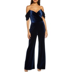 Women's Tadashi Shoji Off The Shoulder Velvet Jumpsuit, Size Small - Blue