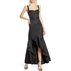 Women's Fame And Partners The Florence Ruffle High/low Gown, Size 14 - Black