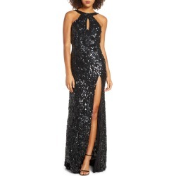 Women's MAC Duggal Sequin Cowl Back Gown, Size 4 - Black
