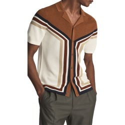 Reiss Vinci Stripe Short Sleeve Button-Up Sweater, Size Large in Rust at Nordstrom found on Bargain Bro from Nordstrom Canada for USD $129.87