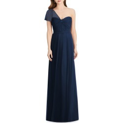 Women's Jenny Packham Pleat One Shoulder Gown, Size 0 - Blue