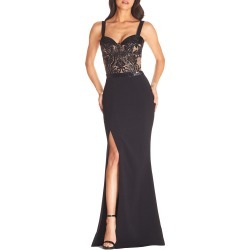 Women's Dress The Population Monique Sequin Lace Bustier Gown, Size Large - Black