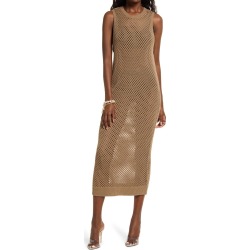 Open Edit Open Stitch Sleeveless Cotton Blend Sweater Dress, Size Large in Tan Lead at Nordstrom found on Bargain Bro from Nordstrom Canada for USD $49.06