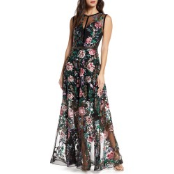 Women's Bronx And Banco Melia Floral Beaded & Embroidered Gown, Size Large - Black