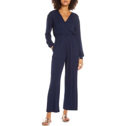 Women's Fraiche By J Long Sleeve Wide Leg Jumpsuit, Size Small - Blue