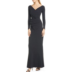 Women's Chiara Boni La Petite Robe Kaya Long Sleeve Ruffle Gown, Size 14 US / 50 IT - Black