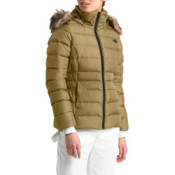 Women's The North Face Gotham Ii Hooded Water Resistant 550-Fill-Power Down Jacket With Faux Fur Trim, Size X-Large - Beige