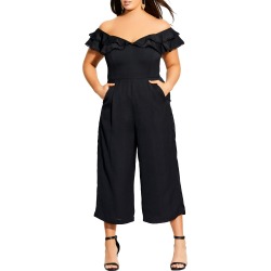 Plus Size Women's City Chic Renata Off The Shoulder Jumpsuit, Size Small - Black