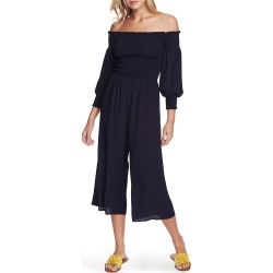 Women's 1.state Off The Shoulder Smocked Wide Leg Crop Jumpsuit, Size Small - Blue