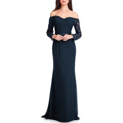 Women's #levkoff Off The Shoulder Three-Quarter Sleeve Gown, Size 0 - Blue