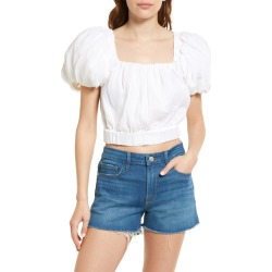 FRAME Ruched Crop Puff Sleeve Blouse, Size Large in Blanc at Nordstrom found on Bargain Bro from Nordstrom Canada for USD $244.73