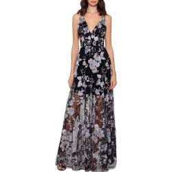 Women's Xscape 3D Floral V-Neck Gown