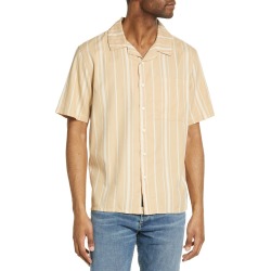 NEUW DENIM Dean Stripe Short Sleeve Button-Up Camp Shirt, Size Large in Camel Stripe at Nordstrom found on Bargain Bro from Nordstrom Canada for USD $58.53