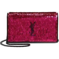 Women's Saint Laurent Kate Embellished Wallet On A Chain - Pink