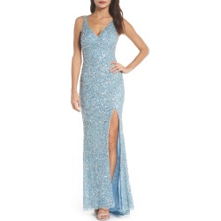 Women's MAC Duggal V-Neck Sequin Gown, Size 4 - Blue