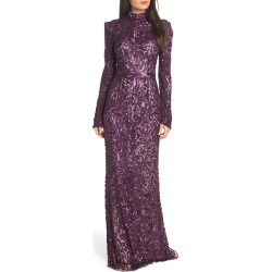 Women's MAC Duggal High Neck Sequin Gown With Train, Size 4 - Red
