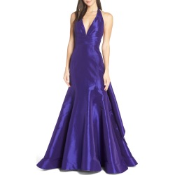 Women's MAC Duggal Halter Neck Pleated Taffeta Mermaid Gown, Size 4 - Purple