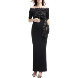 Women's Kimi And Kai Everly Off The Shoulder Maternity Gown, Size Large - Black