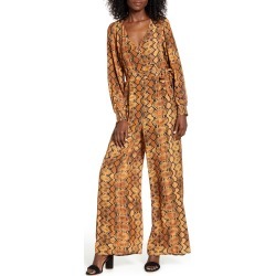 Women's Band Of Gypsies Mappelle Long Sleeve Faux Wrap Wide Leg Jumpsuit, Size Small - Yellow
