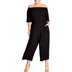 Plus Size Women's City Chic Off The Shoulder Jumpsuit, Size Small - Black
