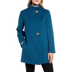 Women's Fleurette Stand Collar Wool Car Coat, Size 6 - Blue