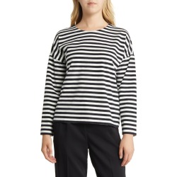 Nordstrom Women's Stripe Long Sleeve Stretch Cotton T-Shirt, Size Large in Black- Ivory Cloud Stripe at Nordstrom found on Bargain Bro from Nordstrom Canada for USD $28.28
