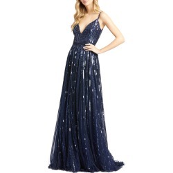 Women's MAC Duggal Sequin Stripe Gown, Size 0 - Blue