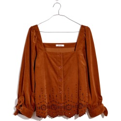 Madewell Embroidered Eyelet Tie-Sleeve Corduroy Top, Size Medium in Warm Coffee at Nordstrom found on Bargain Bro from Nordstrom Canada for USD $67.53