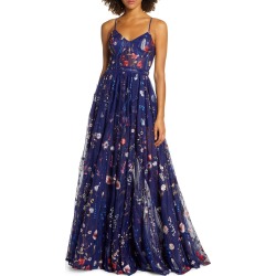 Women's MAC Duggal Embroidered Bustier Gown, Size 4 - Blue