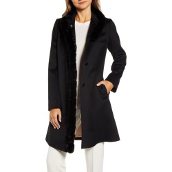 Women's Fleurette Wool Car Coat With Genuine Rex Rabbit Fur Trim, Size 10 - Black