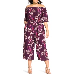 Plus Size Women's City Chic Off The Shoulder Wide Leg Jumpsuit, Size Small - Burgundy