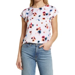 Halogen(R) Cap Sleeve Satin Blouse, Size Large in White Multi Floral Paint at Nordstrom found on Bargain Bro from Nordstrom Canada for USD $34.72