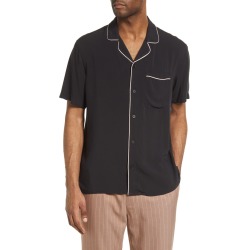Open Edit Men's Relaxed Fit Short Sleeve Camp Shirt, Size Small in Black - Pink Piping Trim at Nordstrom found on Bargain Bro from Nordstrom Canada for USD $31.75