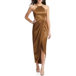 Women's After Six Bow Halter Neck Stretch Satin Gown, Size 18 (similar to 14W) - Brown