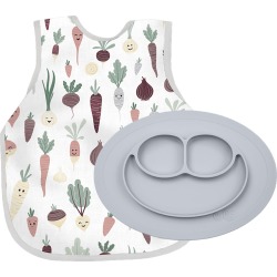 Infant Ezpz Root Veggies Bib Apron & Mini Silicone Feeding Mat, Size One Size - Grey