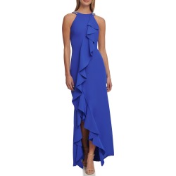 Women's Eliza J Ruffle Front Gown, Size 8 - Blue