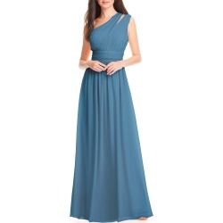 Women's #levkoff Chiffon One-Shoulder Gown, Size 0 - Blue