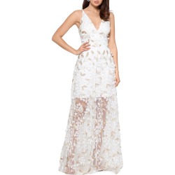Women's Xscape 3D Floral V-Neck Gown, Size 4 - White