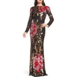 Women's MAC Duggal Drape Back Floral Sequin Gown, Size 0 - Black